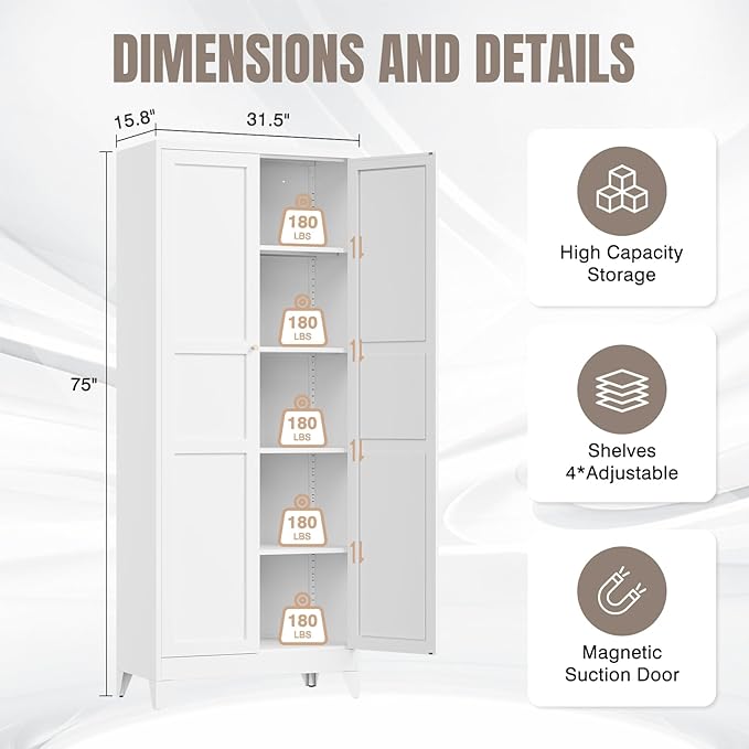 Yizosh Metal Pantry Cabinet, Cupboard