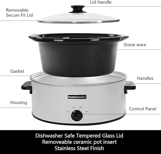 HOMECOOKIN 8 Quart Slow Cooker Oval Manual Pot Food Warmer