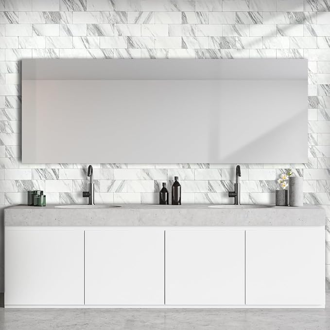 AULIGET 100-Piece White Marble Look Peel and Stick Backsplash Wall Tiles