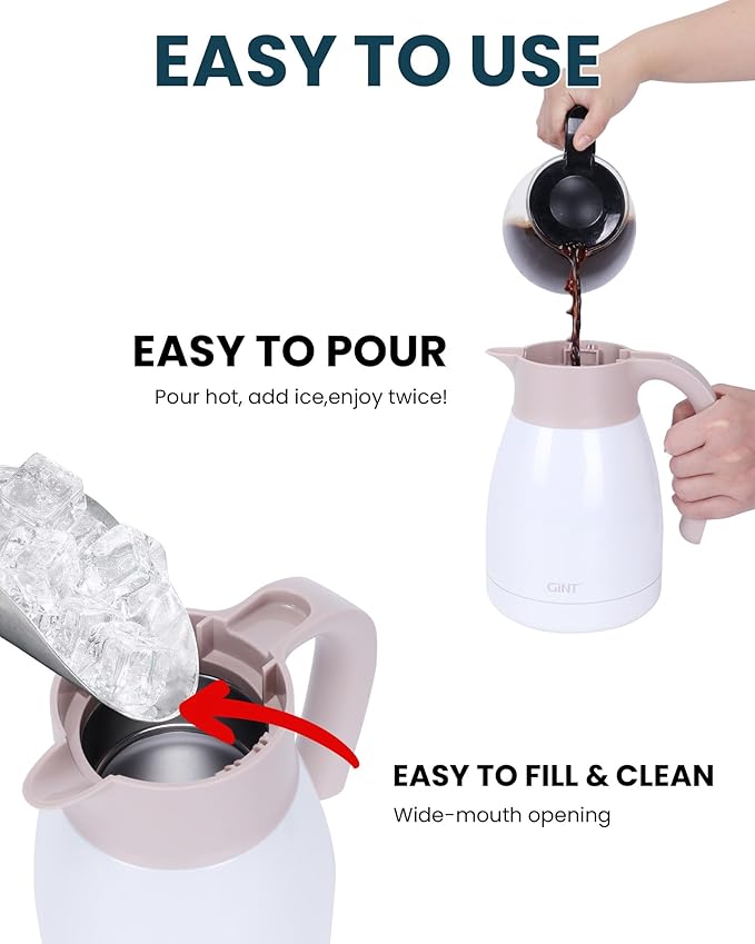 GiNT 1L / 34Oz Thermal Coffee Carafe, Insulated Stainless Steel Coffee Carafes