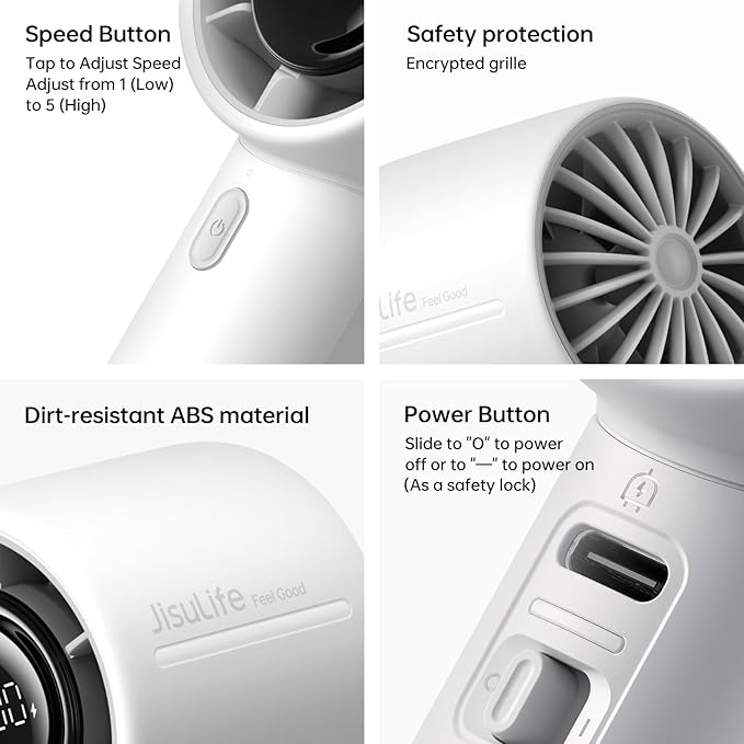 JISULIFE Handheld Turbo Fan Life10s, 5000mAh Rechargeable Portable Fans