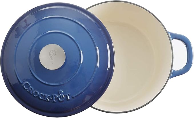 Crock-Pot Artisan 5-Quart Round Enameled Cast Iron Dutch Oven – Blue, Durable