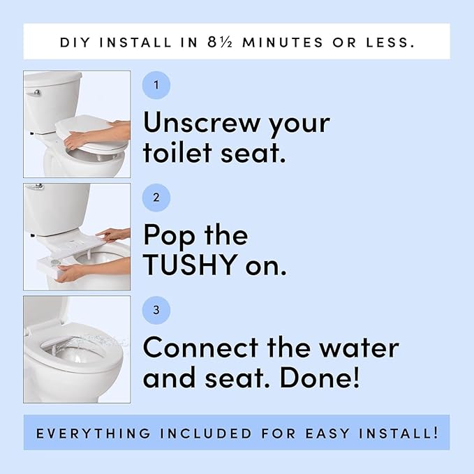 TUSHY Fresh Cool Water Bidet: Ultra Slim Toilet Seat Attachment Easy DIY