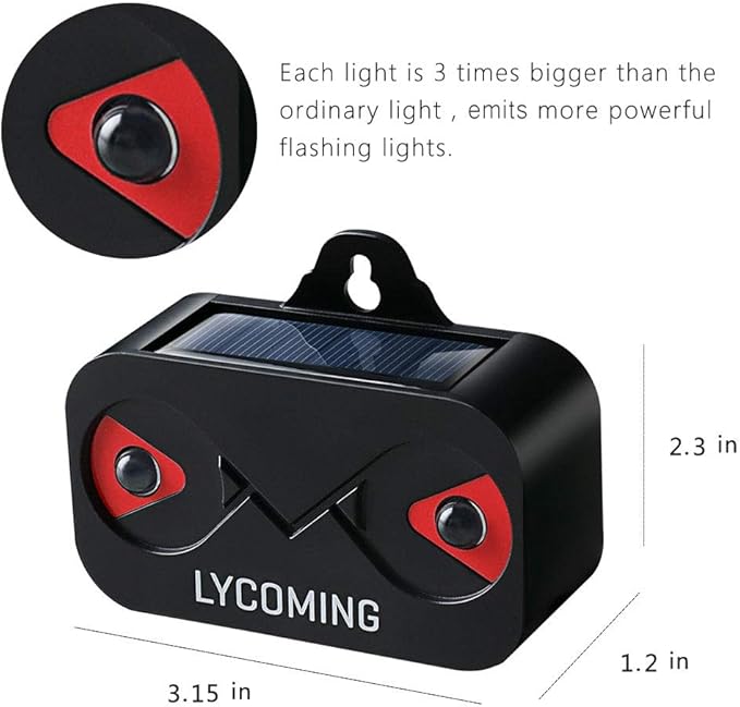 Lycoming Nocturnal Animals Coyote Deterrent Skunk Raccoon Deer Repellent Devices Solar Predator Control with Red LED Strobe Lights for Outdoor Yard Garden 2 Pack
