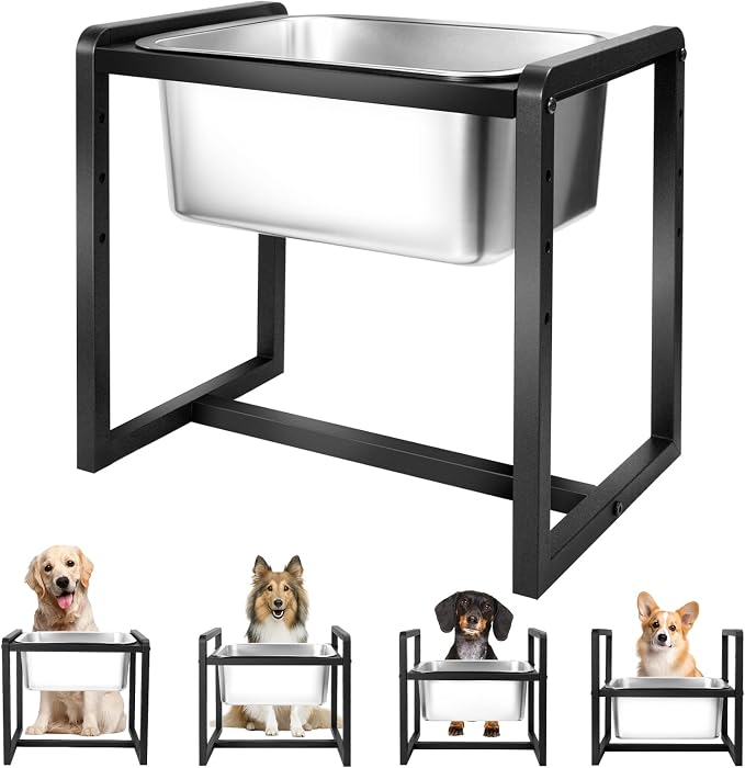 Adjustable Height Elevated Large Dog Water Bowls with Stainless Steel Bowls and Metal Stand,4-Level (8/10/12/14 Inches) Pet Bowl for Dogs for Large Medium Dogs - Durable, Easy to Clean (2gallon)