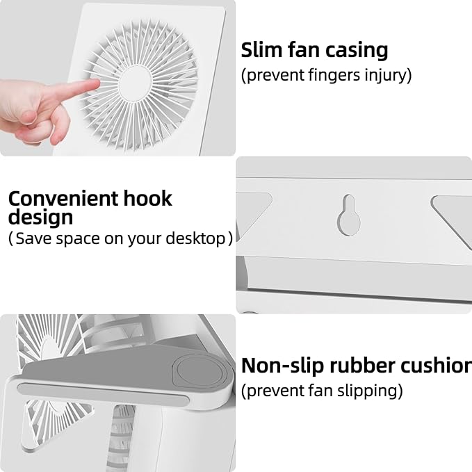 VEMONT 180°Foldable Portable Personal Fan Built-in 5000mAh Rechargeable Battery