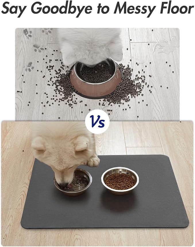MontVoo-Absorbent Pet Feeding Mat-No Stains Pet Mat for Food and Water Bowl-Quick Dry Cat & Dog Food Mat Water Dispenser Mat-Pet Supplies Mat-Dog Water Bowl Mat for Messy Drinker,(Darkgrey,12"x19")