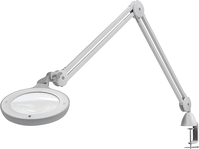 Omega 5 - Premium LED Magnifying Lamp with Interchangeable Glass Lenses, Adjustable Arm, and Dimmer Switch for Professionals in Health & Beauty, Model Making, and Low Vision Applications