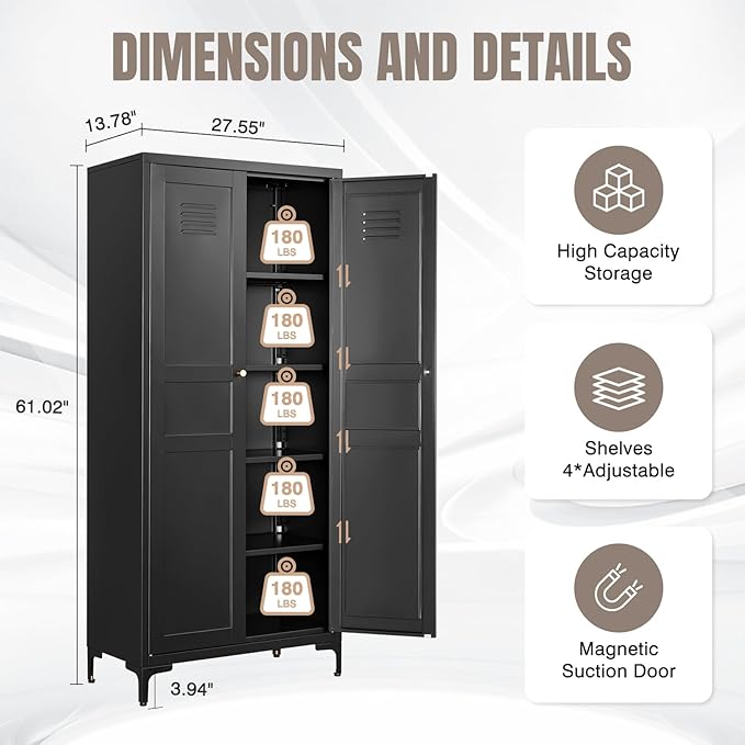 Yizosh Metal Pantry Cabinet, Tall Kitchen Pantry Storage Cabinet