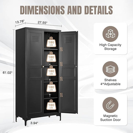 Yizosh Metal Pantry Cabinet, Tall Kitchen Pantry Storage Cabinet