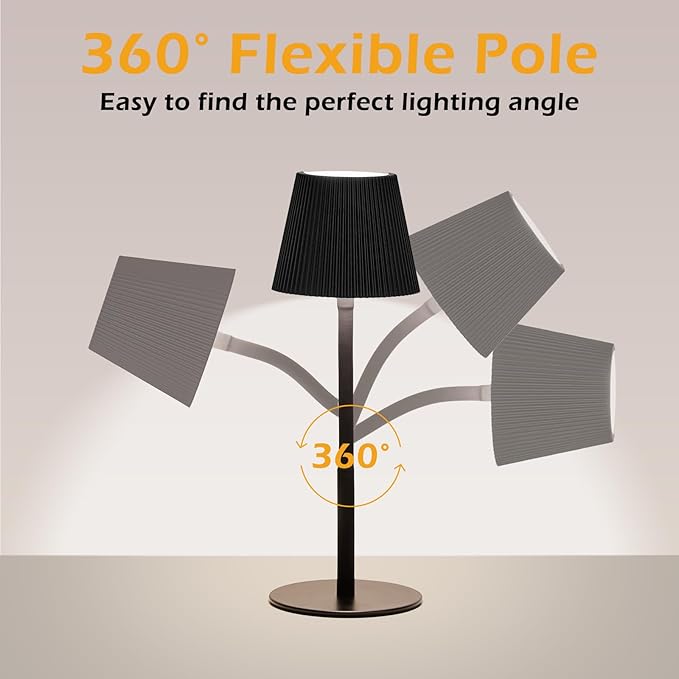 Cordless Table Lamp DIY, 2500mAh Rechargeable & Flexible Desk Lamp, Stepless Dimming Modern Bedside Lamps with 3-Color LED Touch Control, Minimalist Nightstand Lamps for Decor & Gifts (Black)