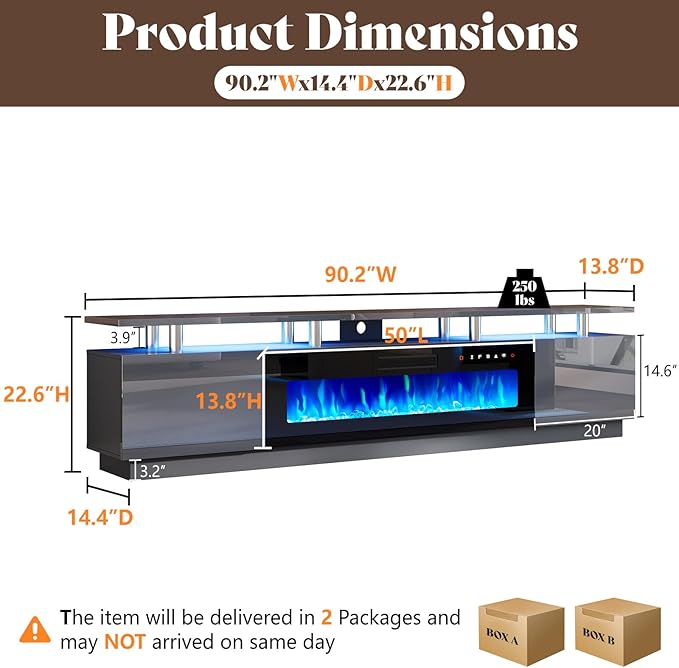 AMERLIFE 90" 2 Tier Fireplace TV Stand