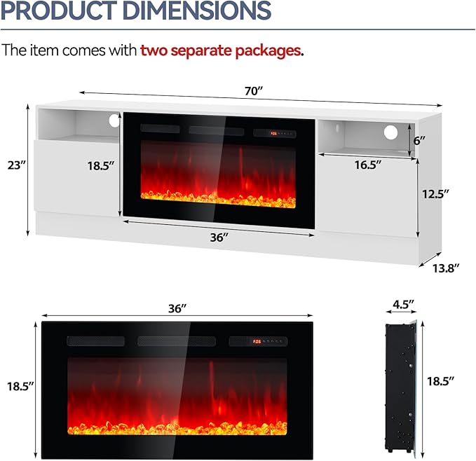 Fireplace TV Stand with Two Hinged Doors