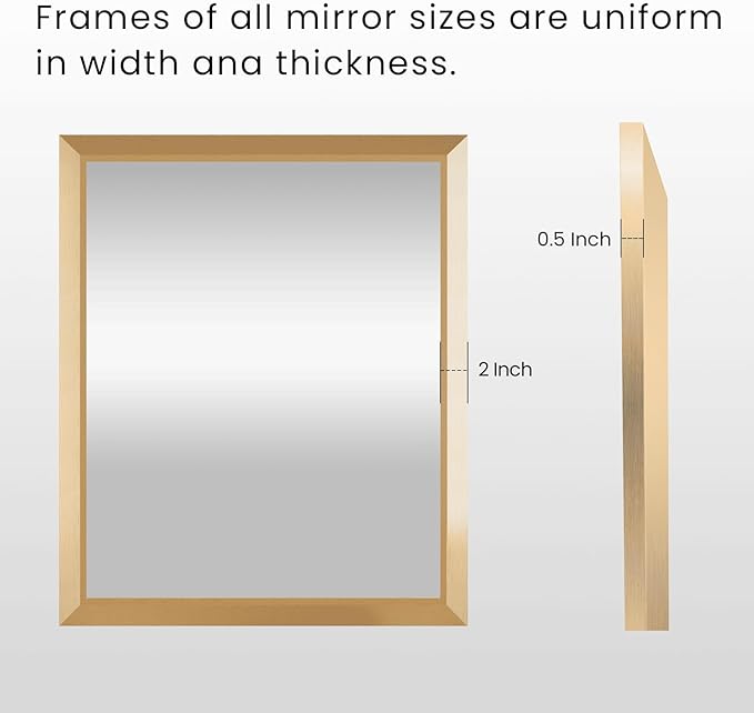 Amorho Bathroom Mirror, 24x36 Inch Golden Thick Metal Framed Wall Mirrors