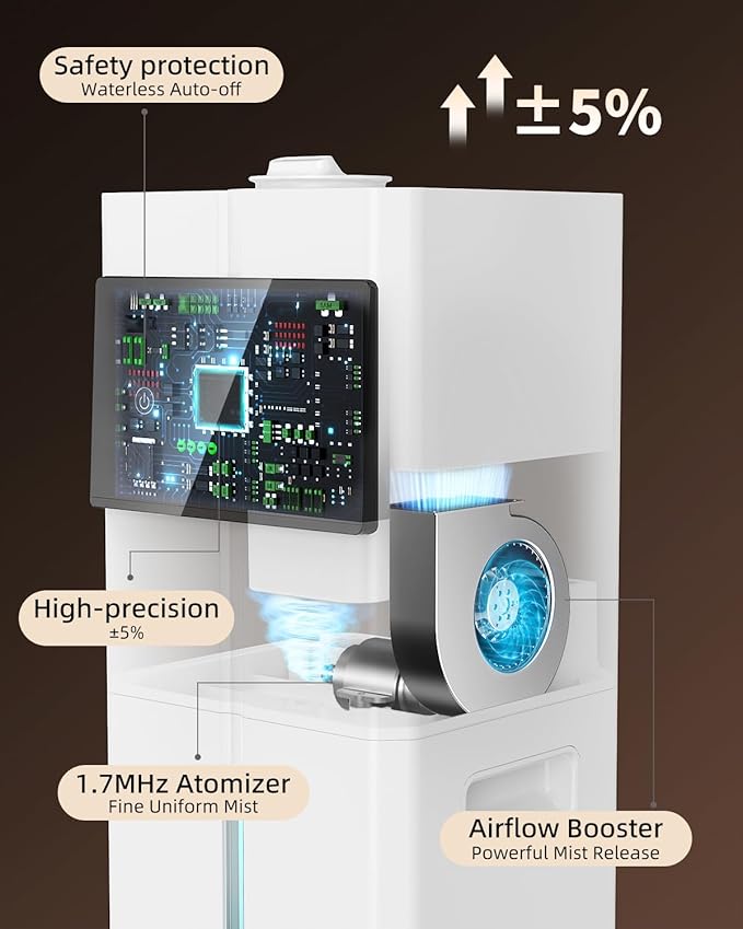 Cool Mist Humidifiers for Bedroom, Ultrasonic 2.4Gal 9L Quiet Top-Fill