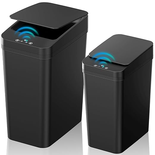 Bathroom Trash Can with Lid, 2 Pack 4 & 2.2 Gallon Automatic Touchless Garbage