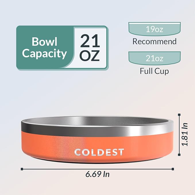 Coldest Dog Bowl - Anti Rust Metal, Non Slip, 3 Layers Insulated Stainless Steel Dog Bowls - Spill Proof & Heavy Duty - Water Bowl for Dogs, Cats & Pets, Dish Washer Safe (21 oz, Mars Red Glitter)