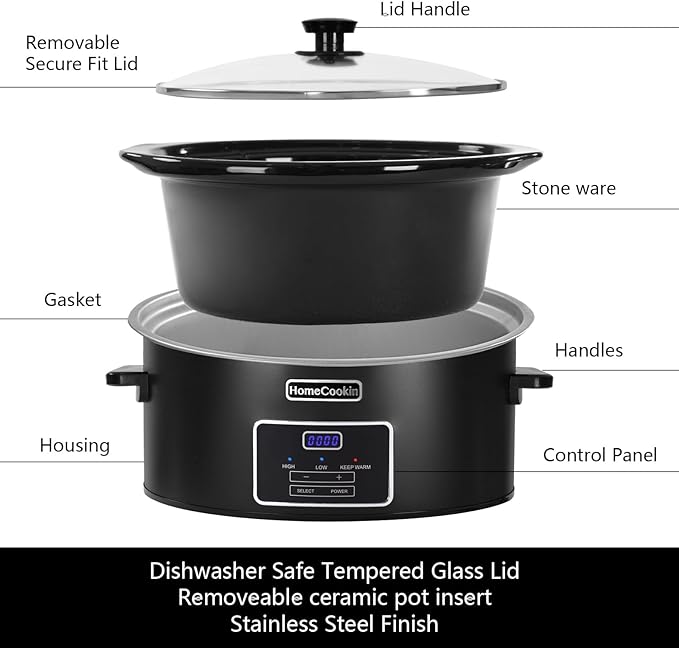 HOMECOOKIN 6 Quart Programmable Slow Cooker, Kitchen Appliances, Perfect