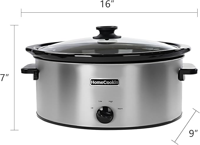 HOMECOOKIN 6 Quart Slow Cooker Oval Manual Pot Food Warmer