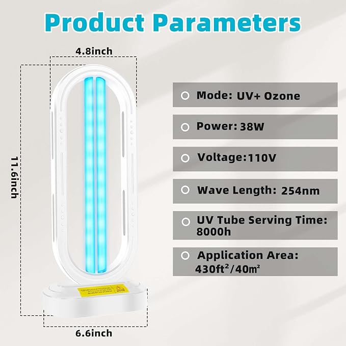 UV Light Sanitizer, 4-Speed Timing and Remote Control UVC Home Disinfection