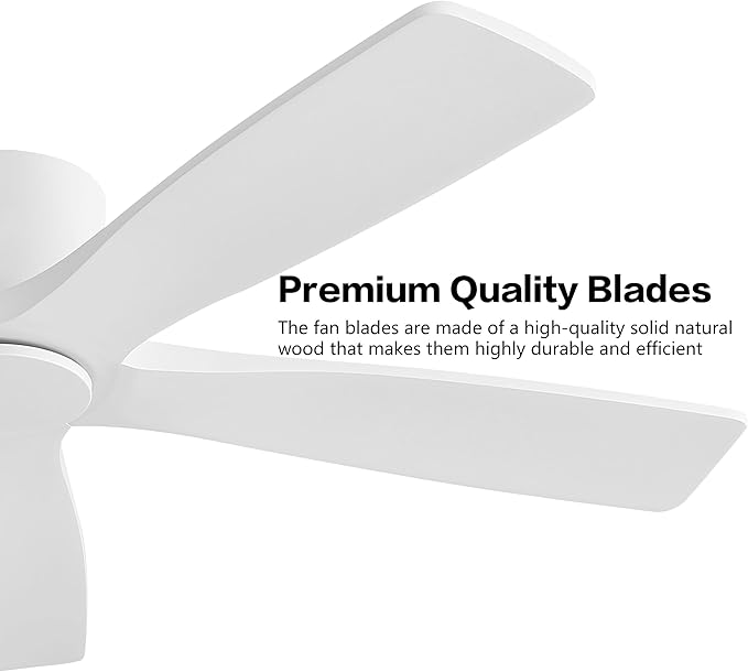 WINGBO 48" Flush Mount DC Ceiling Fans Without Lights, 5 Carved Solid Wood