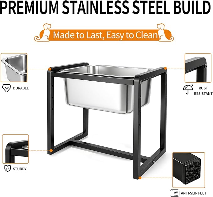 Adjustable Height Elevated Large Dog Water Bowls with Stainless Steel Bowls and Metal Stand,4-Level (8/10/12/14 Inches) Pet Bowl for Dogs for Large Medium Dogs - Durable, Easy to Clean (2.4gallon)