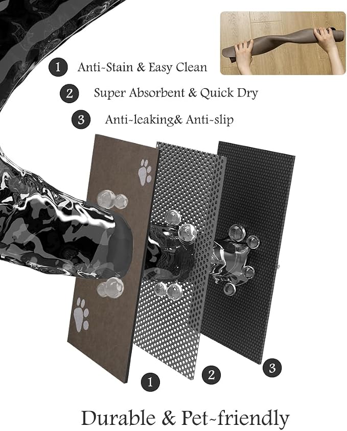 Pet Feeding Mat-Absorbent Dog Mat for Food and Water Bowl-No Stains Quick Dry Water Dispenser Mat-Dog Accessories Pet Supplies-Bowl for Messy Drinkers(Brown,12"x19"