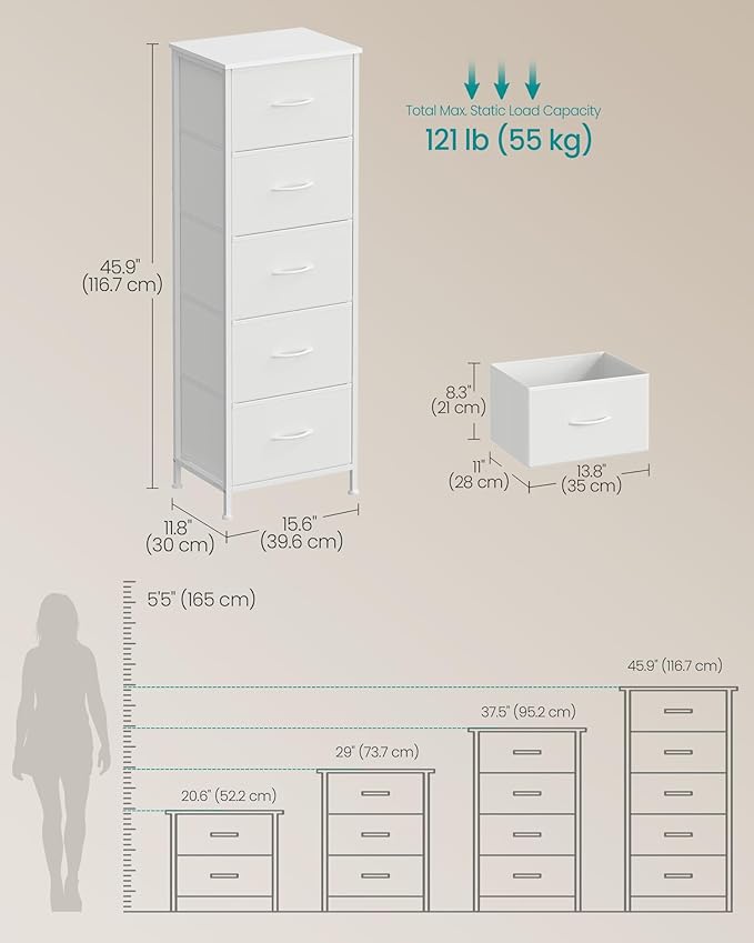 SONGMICS Dresser for Bedroom, Chest of Drawers, 5 Non-Woven Fabric Drawers