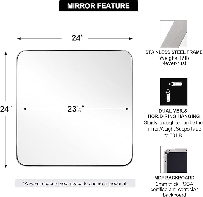 ANDY STAR Square Brushed Nickel Mirror