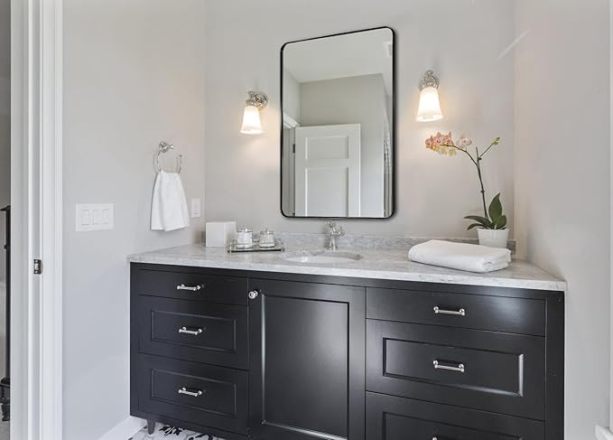 ANDY STAR Wall Mirror for Bathroom, Modern Rounded Rectangle Metal Frame Mirror