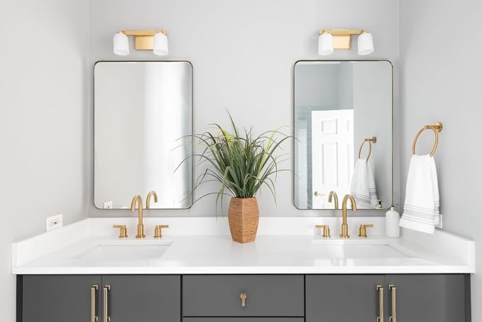 Andy Star Gold Bathroom Mirror, 22x30'' Brushed Brass Metal Frame Rounded