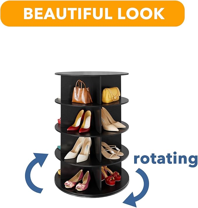 SpaceAid 4 Tier Rotating Shoe Rack Tower, Spinning Shoe Display Lazy Susan