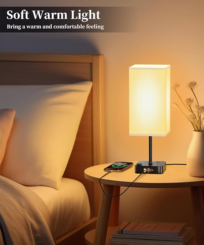 cozoo Bluetooth/WiFi RGB & USB Bedside Table Lamp with 3 USB Charging Ports and 2 Outlets Power Strip, LED Light Bulb Dimmable, Music Sync RGB Color Changing Light for Party Home/Bedroom/Living Room