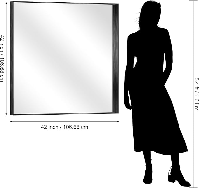 CIRCUMI Black Bathroom Mirror, Brushed Finish, Tempered Glass, Mirror