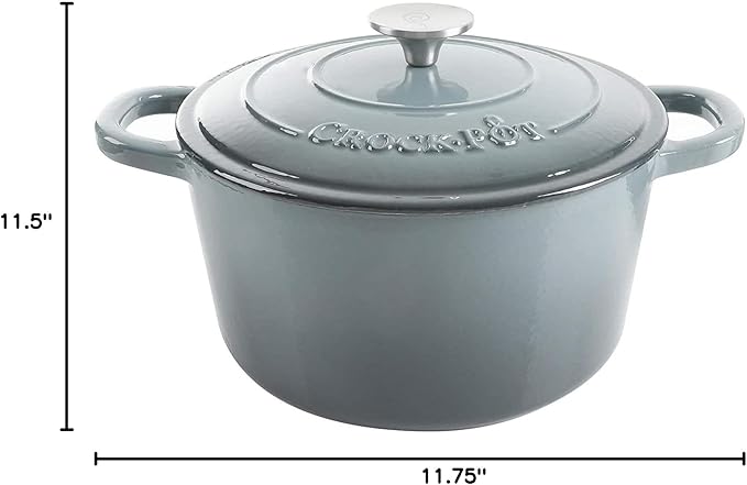 Crock Pot Artisan 5-Quart Round Enameled Cast Iron Dutch Oven – Slate Gray