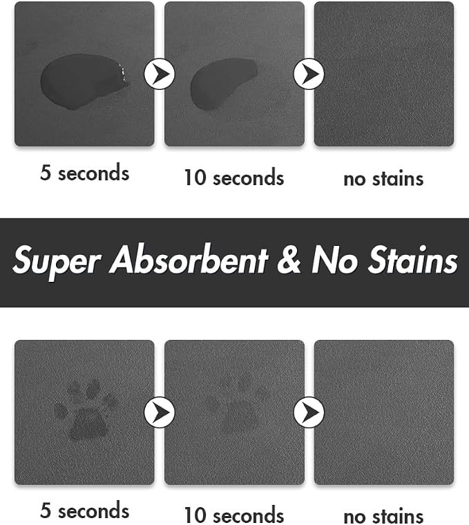 MontVoo-Absorbent Pet Feeding Mat-No Stains Pet Mat for Food and Water Bowl-Quick Dry Cat & Dog Food Mat Water Dispenser Mat-Pet Supplies Mat-Dog Water Bowl Mat for Messy Drinker,(Darkgrey,12"x19")