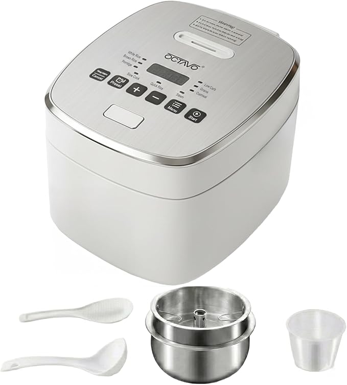 OCTAVO Low Carb Rice Cooker, 5-Cup Uncooked Stainless Steel Inner Pot, Low