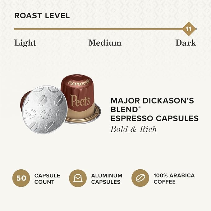 Peet's Coffee, Dark Roast Espresso Capsules, Compatible