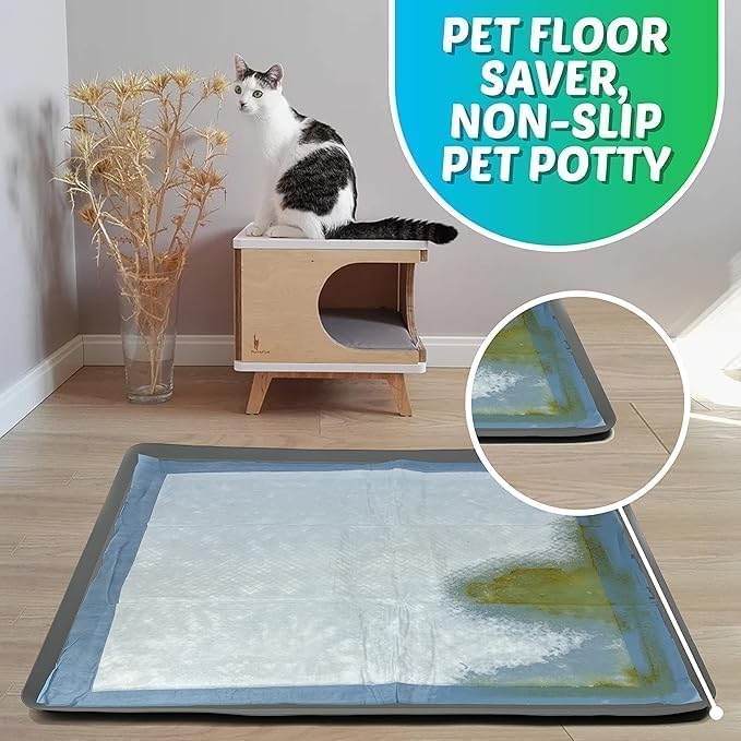 Skywin Dog Pee Pad Holder - Fits Up to 30” x 36” Pee Pad - 2 Pack - Grey | Stable Grip, Soft Edges, Quick Wipe Silicone Surface, Dog Pad Holder for Indoor Flooring Protection