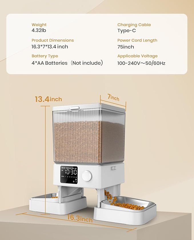 oneisall Automatic Cat Feeder for 2 Cats, 20 Cups/5L Automatic Cat Food