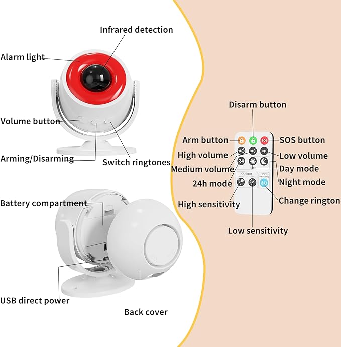 1 Pack Wireless Motion Detector Alarm