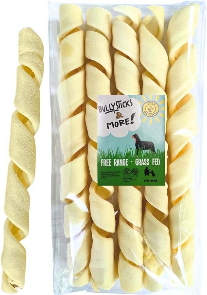 BULLYSTICKS & MORE 10-12 Inch Beef Cheek Springs for Dogs (5 Count) - Bully Springs Dog Chews - No Hide Bones