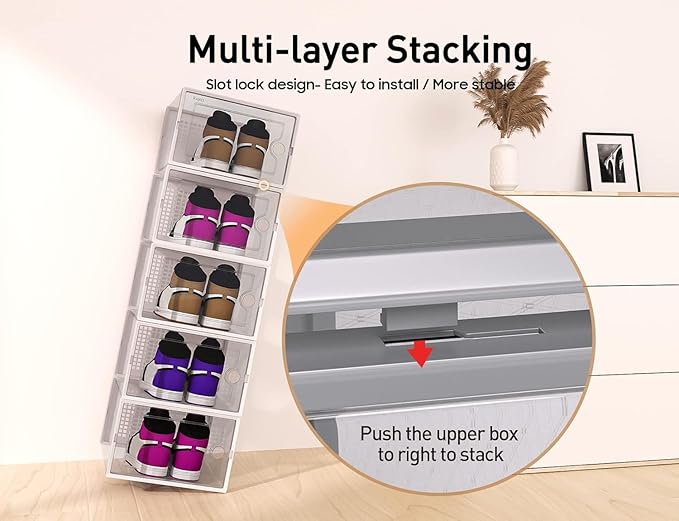 Kuject X-Large Shoe Storage Boxes Organizers Clear Plastic Stackable 12 Pack