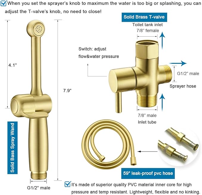 Handheld Bidet Toilet Sprayer, Brass Hand Held Bidet Attachment Cloth Diaper
