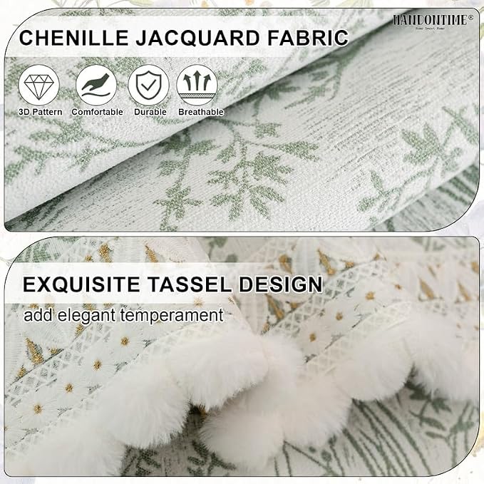 HANDONTIME Elegant Floral Pet Couch Cover, Jacquard Chenille Dog Bed Cover with Plush Fringe, Non-Slip Washable Sofa Protector for Dogs & Cats, Fits Sectionals 3 Cushion Couches (Green,35.4" x 63")