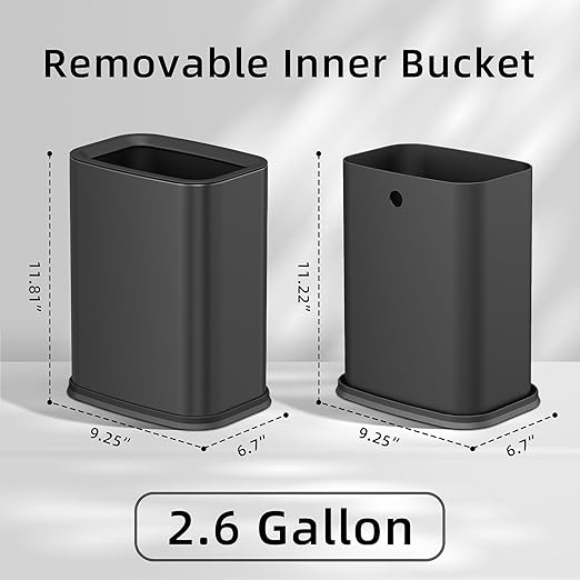 2.6 Gal Black Bathroom Trash Can, Metal Waste Baskets