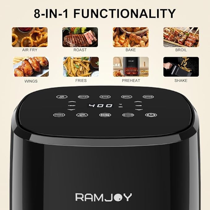 Air Fryer 3.8 Quarts for 1-2 people, 8-in-1 Functions, Air Fry, Digital Small