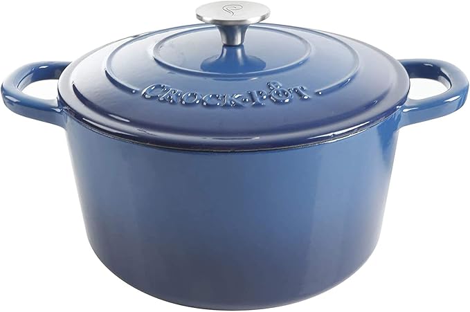 Crock-Pot Artisan 5-Quart Round Enameled Cast Iron Dutch Oven – Blue, Durable