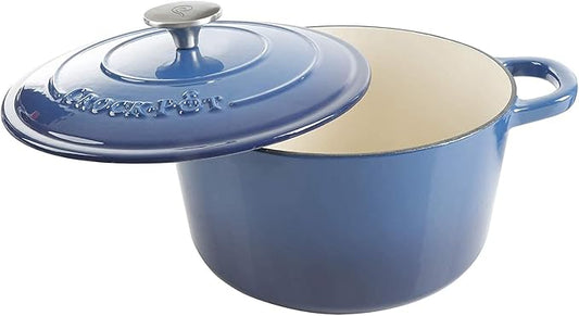 Crock-Pot Artisan 5-Quart Round Enameled Cast Iron Dutch Oven – Blue, Durable