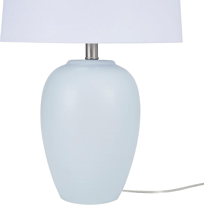 Nourison Home 23" Coastal Blue Ceramic Pot Table Lamp for Bedroom, Living Room, Dining Entryway, with White Shade